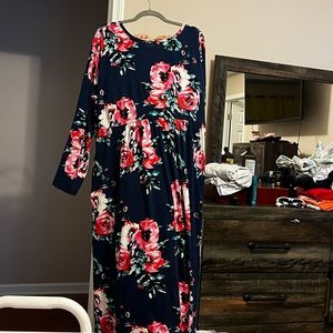 Purple flowered long sleeved long dress 3XL